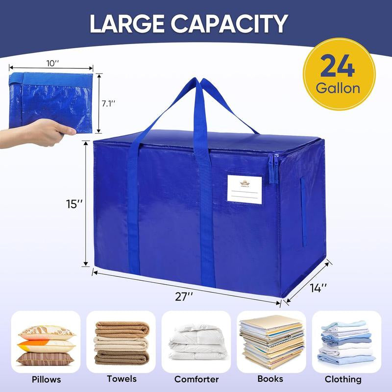 Casabella Cobalt Blue/ Barbie Pink– Extra Large 24 Gallon Heavy Duty Foldable Moving Bags with Carrying Handles, Zippers and Tag Pocket, Outdoor Camping, Water Proof Organizer, Moving Box