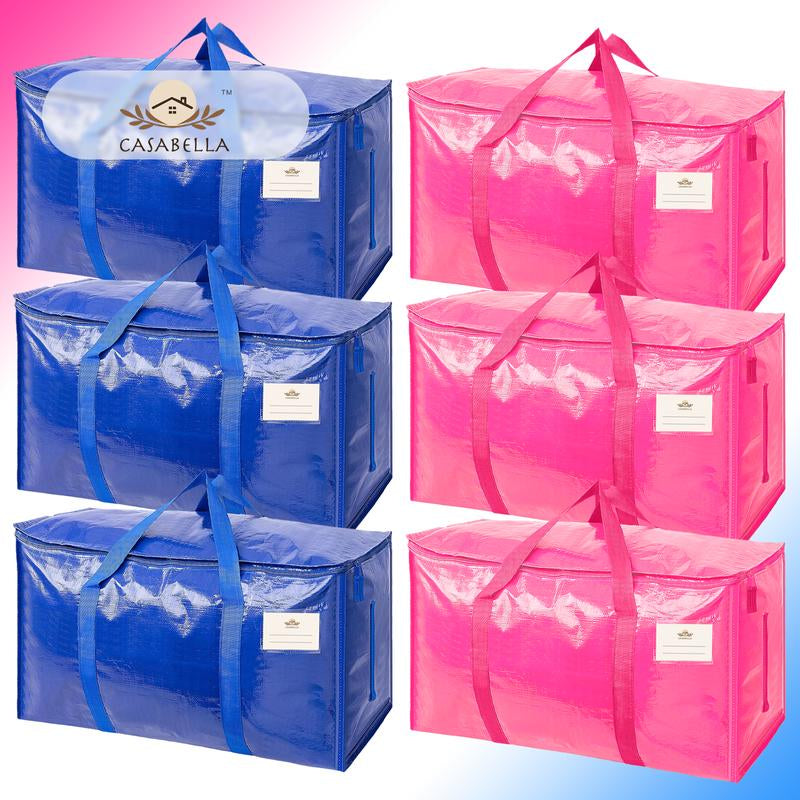 Casabella Cobalt Blue/ Barbie Pink– Extra Large 24 Gallon Heavy Duty Foldable Moving Bags with Carrying Handles, Zippers and Tag Pocket, Outdoor Camping, Water Proof Organizer, Moving Box