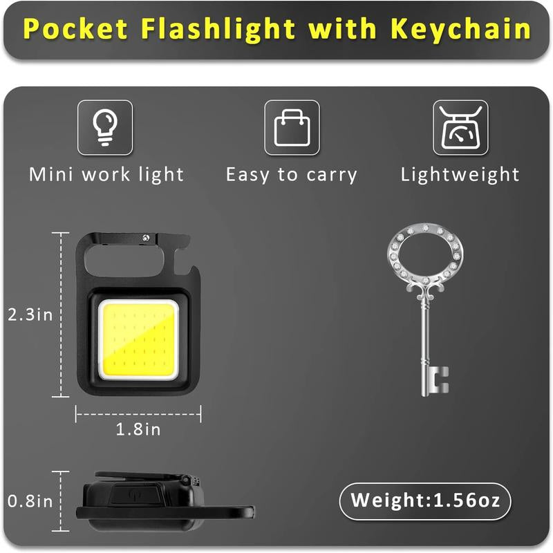 <Local Delivery>Keychain Work Light Keychain Flashlight 4 Light Modes, Keychain Light Emergency Light with Folding Bracket Bottle Opener and Magnet Base,Camping and Walking Outsports