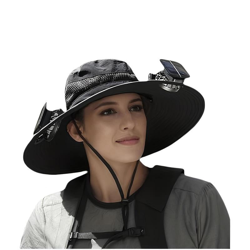 Solar Fan Sun Hat for Men & Women UPF 50+ Wide Brim Bucket Hat with Dual Cooling Fans, Adjustable Fit, Lightweight Beach & Fishing Hat for Outdoor Use