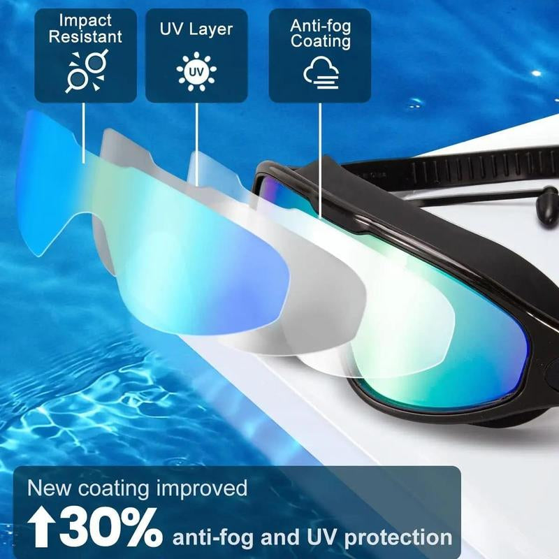 Anti-Fog Swimming Goggles, Anti-Uv Swimming Goggles with Ear Plugs, Swim Glasses for Men Women Youth, Water Sports Equipment, Swimming Accessories
