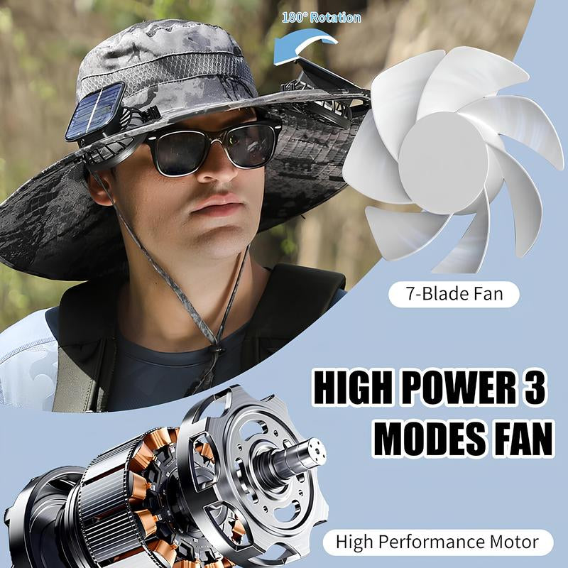 Solar Fan Sun Hat for Men & Women UPF 50+ Wide Brim Bucket Hat with Dual Cooling Fans, Adjustable Fit, Lightweight Beach & Fishing Hat for Outdoor Use