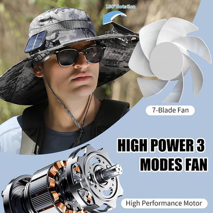 Solar Fan Sun Hat for Men & Women UPF 50+ Wide Brim Bucket Hat with Dual Cooling Fans, Adjustable Fit, Lightweight Beach & Fishing Hat for Outdoor Use