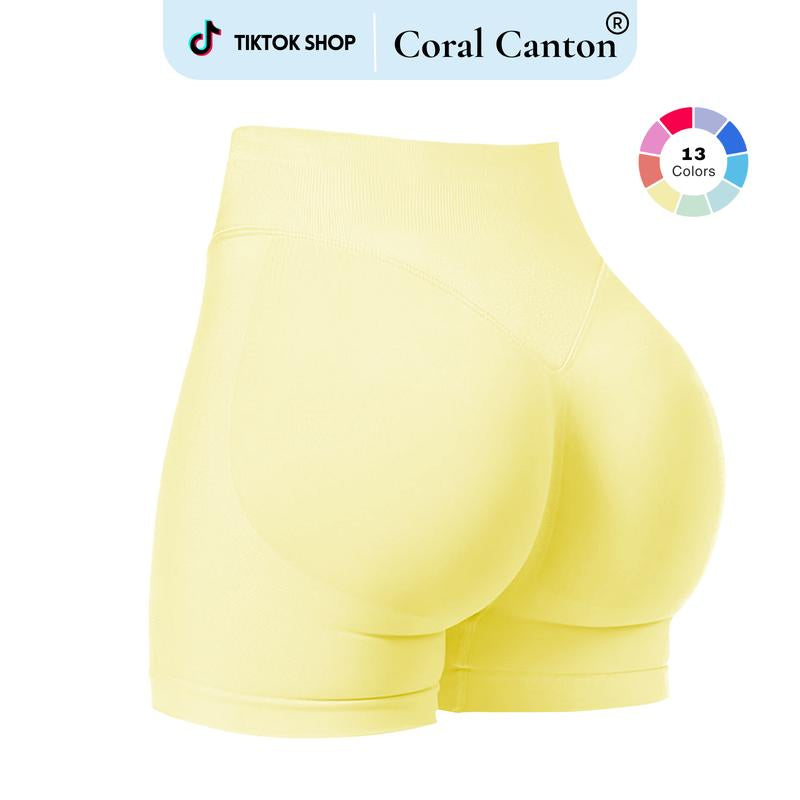 Coral Canton Impact Shorts,High Waisted Butt Lifting,Shaping Curve-Hugging Compression