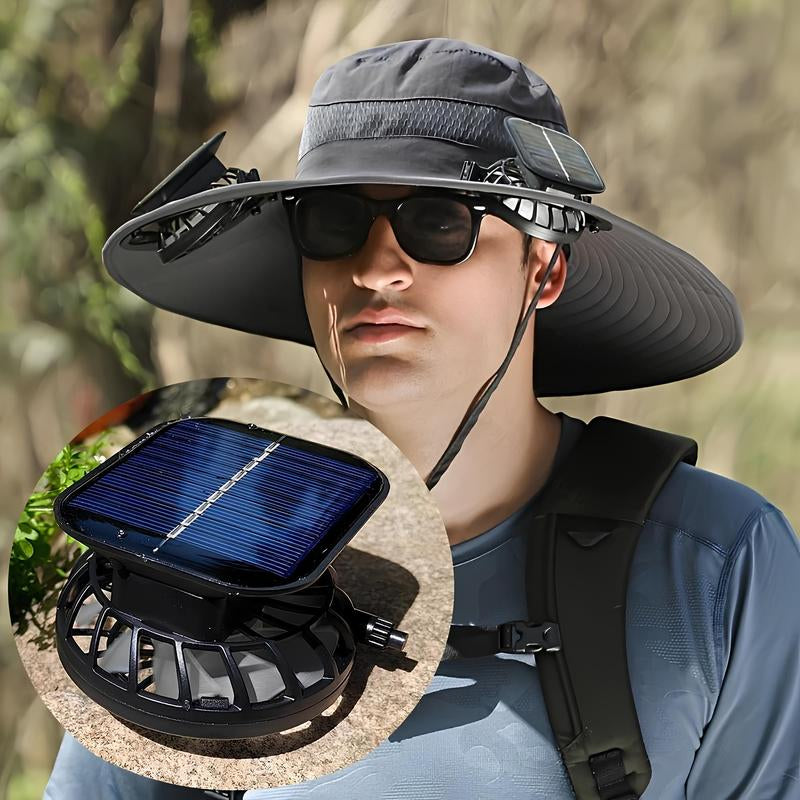 Solar Fan Sun Hat for Men & Women UPF 50+ Wide Brim Bucket Hat with Dual Cooling Fans, Adjustable Fit, Lightweight Beach & Fishing Hat for Outdoor Use