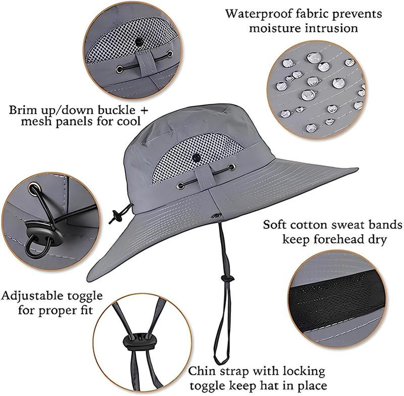 Solar Fan Sun Hat for Men & Women UPF 50+ Wide Brim Bucket Hat with Dual Cooling Fans, Adjustable Fit, Lightweight Beach & Fishing Hat for Outdoor Use